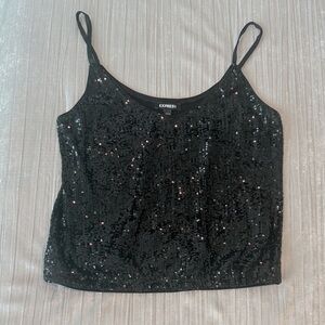 Express Black Sequin Crop Top